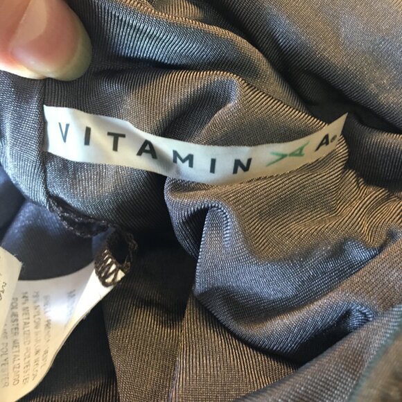 Vitamin A Stella Swimsuit Size 8/M Metallic Graphite Grey Deep Plunge Cheeky USA - Picture 4 of 6